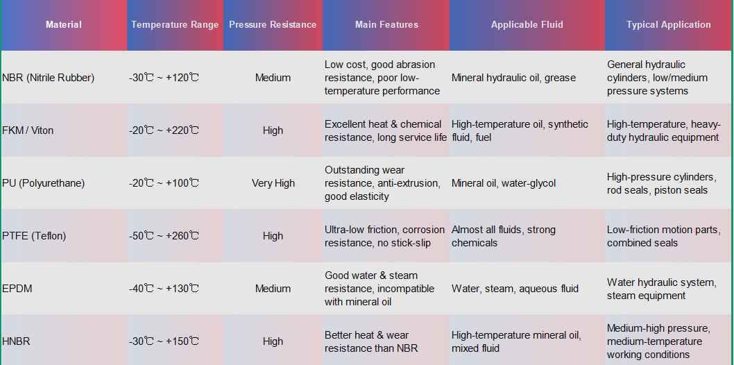 Faseals Seal Material Comparison Chart